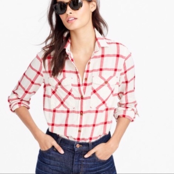 J. Crew Tops - J. Crew boyfriend plaid shirt vintage red 4